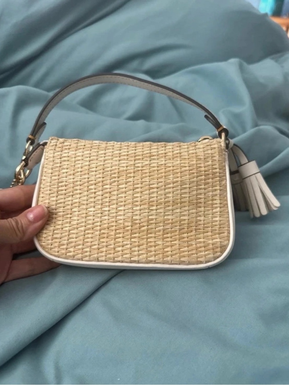 Coach Nolita 15 Straw Woven Mini Bag in Natural and White with Gold Hardware - Picture 4 of 7